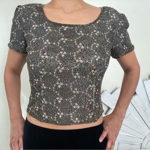 Vintage 90s Embroidered Beaded Flower Top